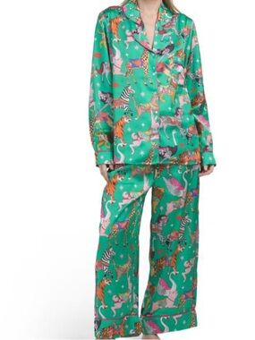 KAREN MABON 2pc carousel satin top and pants pajama set